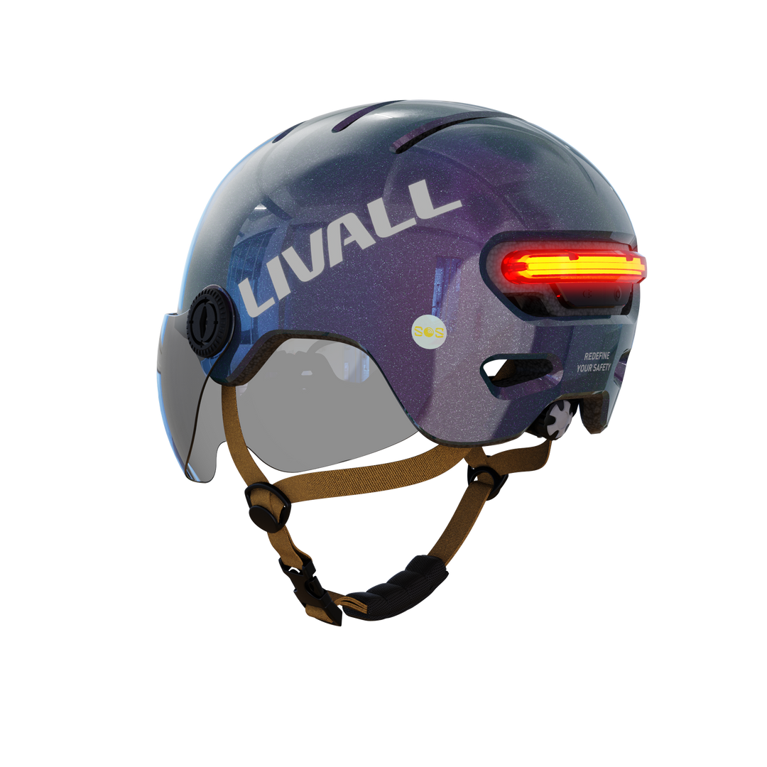 LIVALL L23 cycling purple and blue smart helmet with removable visor
