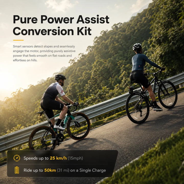 Cyclist riding uphill effortlessly using LIVALL PikaBoost 2 500W e-bike assist