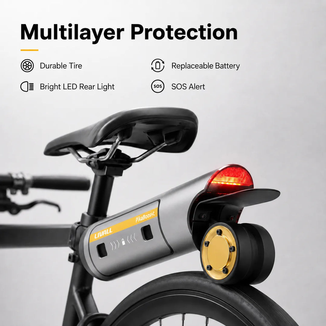 LIVALL PikaBoost 2 rear wheel e-bike conversion kit installed on a commuter bike, no tools required