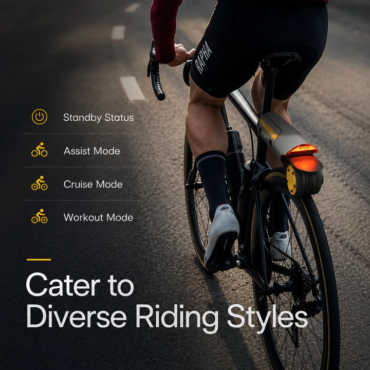 Rider commuting at night with LIVALL PikaBoost 2 tool-free ebike motor and bright tail light for visibility
